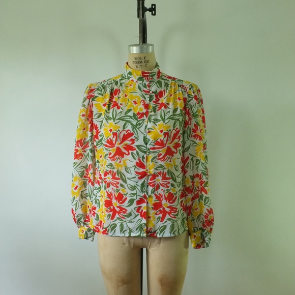 vintage floral blouse | vintage sheer floral top - Picture 3 of 13